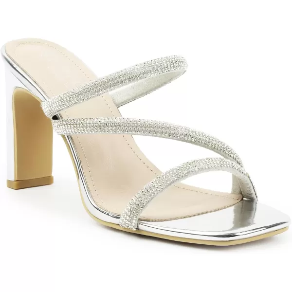 High Heels Sandals for Women Rhinestone Open Toe Slip On with Strappy Strap Dressy Sparkly Heel Bridal Shoes Comfy Sexy Cute
