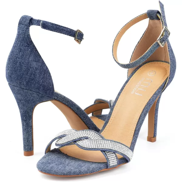 High Heels Sandals for Women Rhinestone Open Toe Slip On with Strappy Strap Dressy Sparkly Heel Bridal Shoes Comfy Sexy Cute