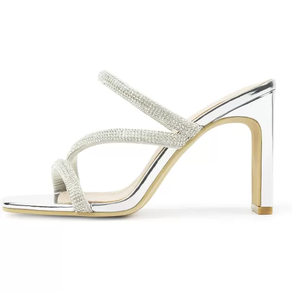 High Heels Sandals for Women Rhinestone Open Toe Slip On with Strappy Strap Dressy Sparkly Heel Bridal Shoes Comfy Sexy Cute