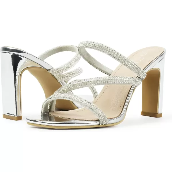 High Heels Sandals for Women Rhinestone Open Toe Slip On with Strappy Strap Dressy Sparkly Heel Bridal Shoes Comfy Sexy Cute