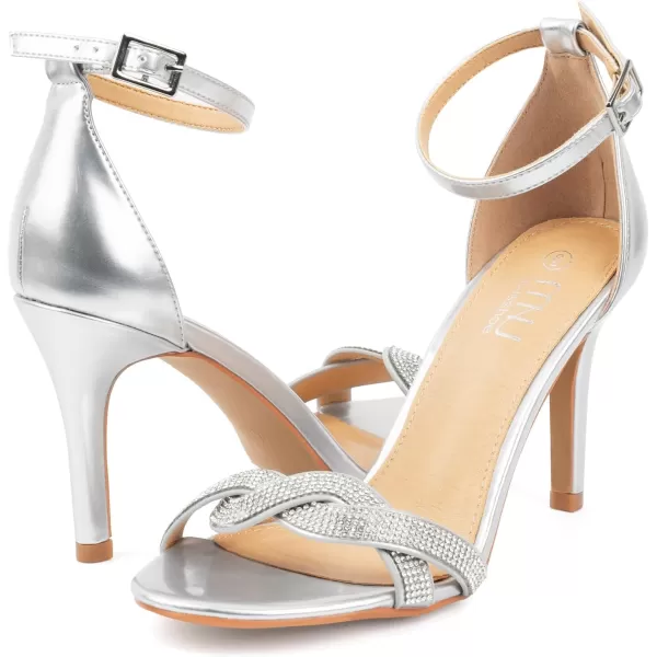 High Heels Sandals for Women Rhinestone Open Toe Slip On with Strappy Strap Dressy Sparkly Heel Bridal Shoes Comfy Sexy Cute