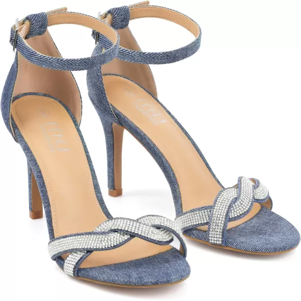 High Heels Sandals for Women Rhinestone Open Toe Slip On with Strappy Strap Dressy Sparkly Heel Bridal Shoes Comfy Sexy Cute