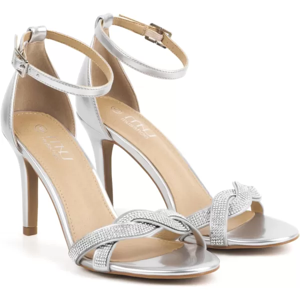 High Heels Sandals for Women Rhinestone Open Toe Slip On with Strappy Strap Dressy Sparkly Heel Bridal Shoes Comfy Sexy Cute