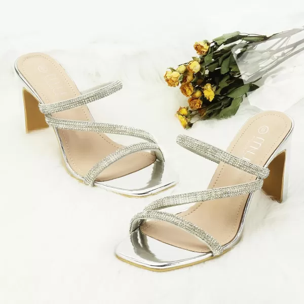 High Heels Sandals for Women Rhinestone Open Toe Slip On with Strappy Strap Dressy Sparkly Heel Bridal Shoes Comfy Sexy Cute