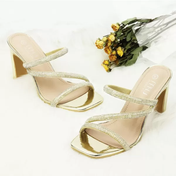 High Heels Sandals for Women Rhinestone Open Toe Slip On with Strappy Strap Dressy Sparkly Heel Bridal Shoes Comfy Sexy Cute
