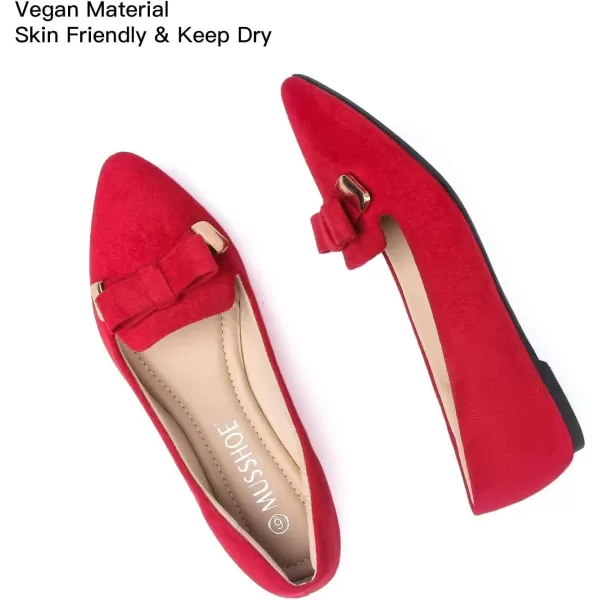 MUSSHOE Ballet Flats Dress Shoes for Women Comfortable Women's Pointed Toe Flat Slip On with Bow