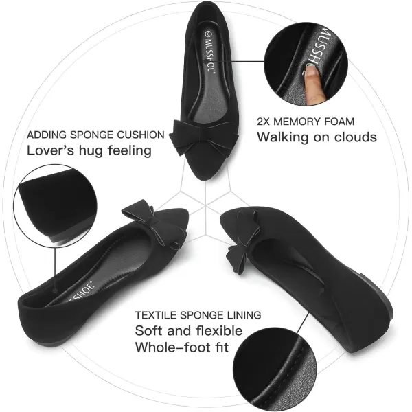 MUSSHOE Ballet Flats Dress Shoes for Women Comfortable Women's Pointed Toe Flat Slip On with Bow