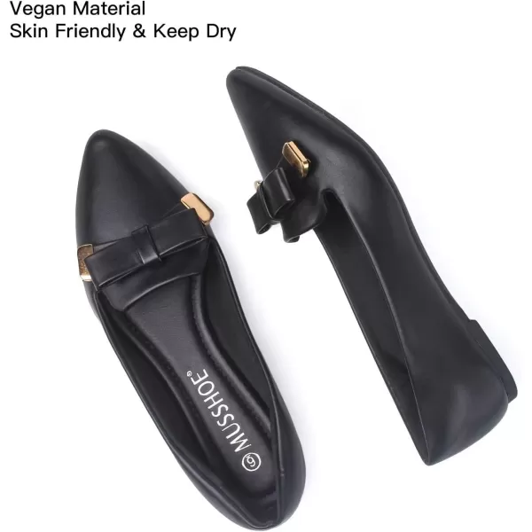 MUSSHOE Ballet Flats Dress Shoes for Women Comfortable Women's Pointed Toe Flat Slip On with Bow