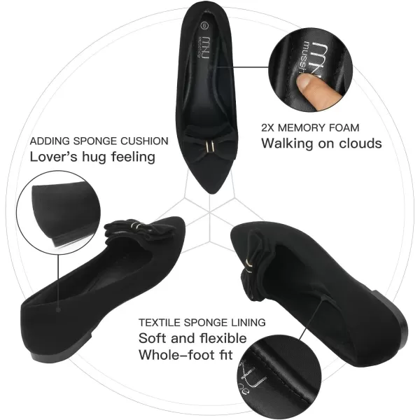 MUSSHOE Ballet Flats Dress Shoes for Women Comfortable Women's Pointed Toe Flat Slip On with Bow