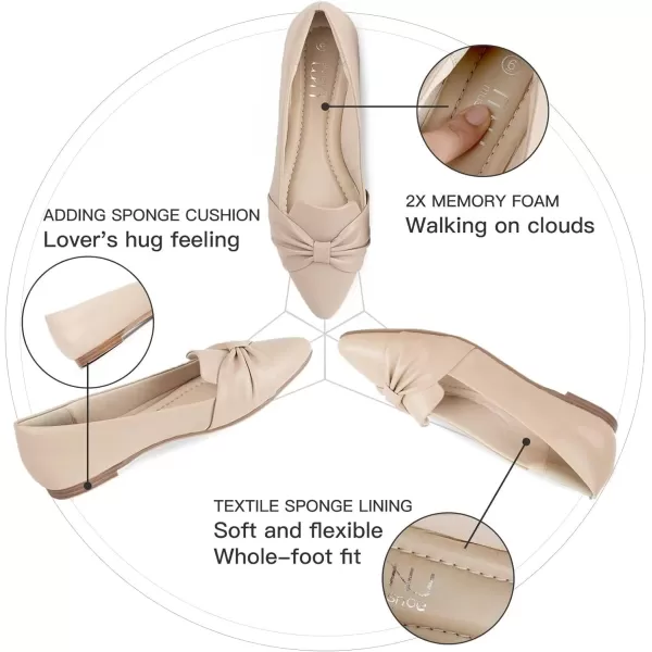 MUSSHOE Ballet Flats Dress Shoes for Women Comfortable Women's Pointed Toe Flat Slip On with Bow