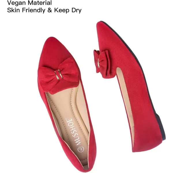 MUSSHOE Ballet Flats Dress Shoes for Women Comfortable Women's Pointed Toe Flat Slip On with Bow