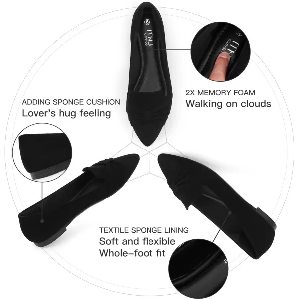 MUSSHOE Ballet Flats Dress Shoes for Women Comfortable Women's Pointed Toe Flat Slip On with Bow
