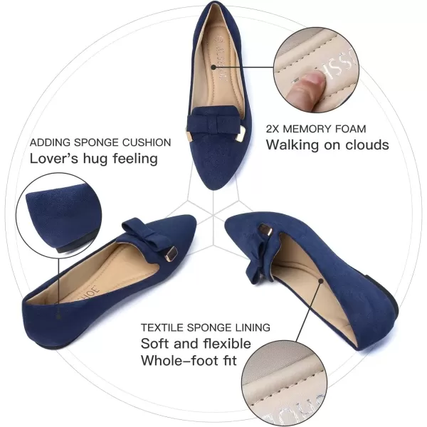 MUSSHOE Ballet Flats Dress Shoes for Women Comfortable Women's Pointed Toe Flat Slip On with Bow