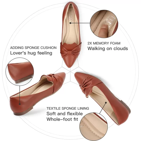 MUSSHOE Ballet Flats Dress Shoes for Women Comfortable Women's Pointed Toe Flat Slip On with Bow