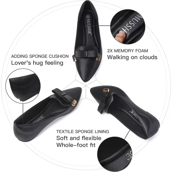 MUSSHOE Ballet Flats Dress Shoes for Women Comfortable Women's Pointed Toe Flat Slip On with Bow
