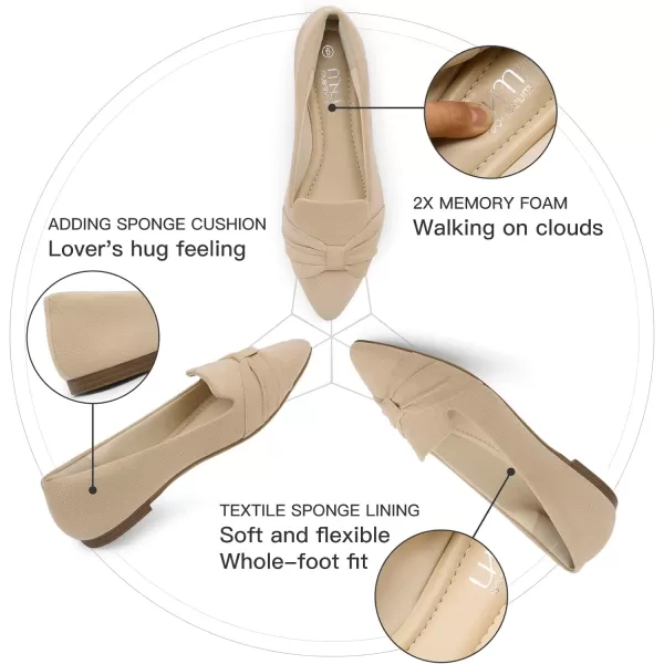 MUSSHOE Ballet Flats Dress Shoes for Women Comfortable Women's Pointed Toe Flat Slip On with Bow