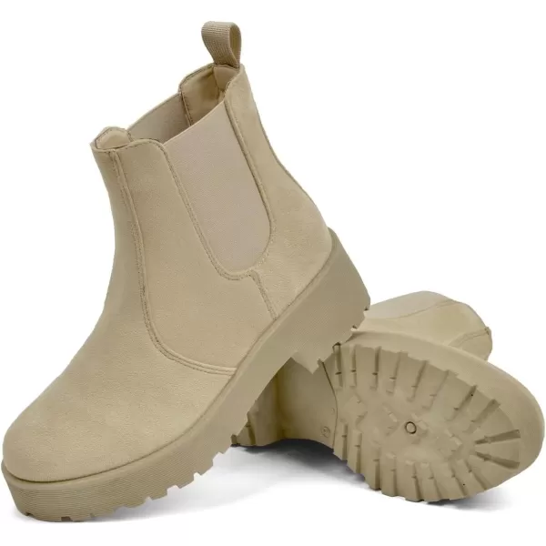 MUSSHOE Chelsea Chunky Heel Hiking Boots Womens Fall Ankle Platform Combat Boot Slip On Winter Moto Booties for Women Comfy