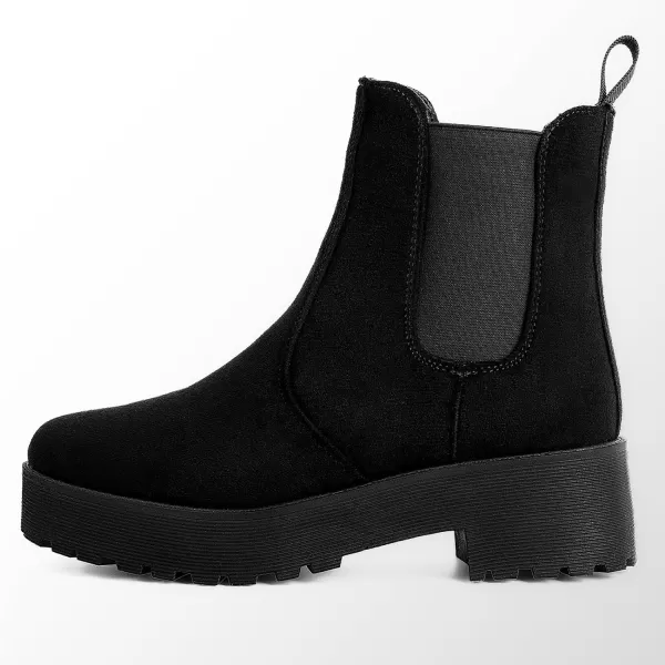 MUSSHOE Chelsea Chunky Heel Hiking Boots Womens Fall Ankle Platform Combat Boot Slip On Winter Moto Booties for Women Comfy