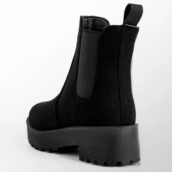 MUSSHOE Chelsea Chunky Heel Hiking Boots Womens Fall Ankle Platform Combat Boot Slip On Winter Moto Booties for Women Comfy