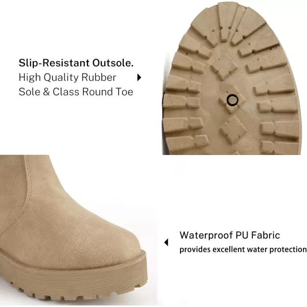 MUSSHOE Chelsea Chunky Heel Hiking Boots Womens Fall Ankle Platform Combat Boot Slip On Winter Moto Booties for Women Comfy