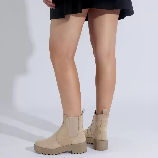 MUSSHOE Chelsea Chunky Heel Hiking Boots Womens Fall Ankle Platform Combat Boot Slip On Winter Moto Booties for Women Comfy