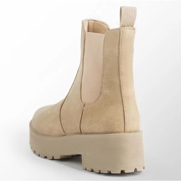 MUSSHOE Chelsea Chunky Heel Hiking Boots Womens Fall Ankle Platform Combat Boot Slip On Winter Moto Booties for Women Comfy