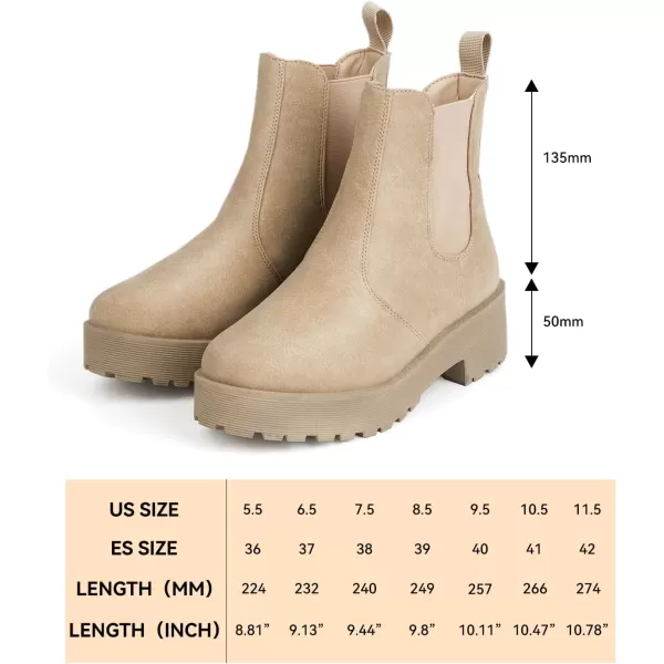 MUSSHOE Chelsea Chunky Heel Hiking Boots Womens Fall Ankle Platform Combat Boot Slip On Winter Moto Booties for Women Comfy