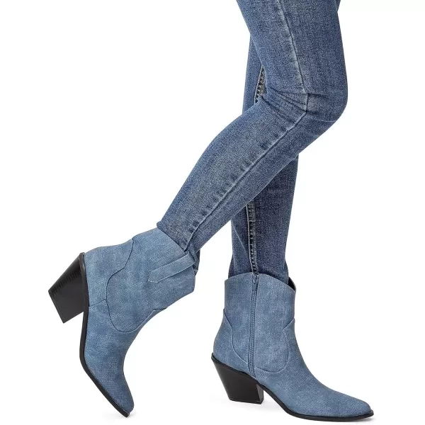 MUSSHOE Cowboy Boots for Women Womens Cowgirl Boots Ankle Boots Pointed Toe Chunky Heel Booties Western Shoes