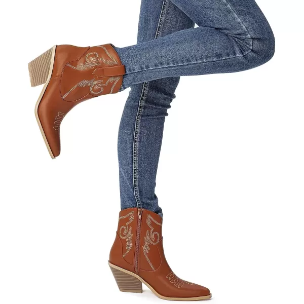 MUSSHOE Cowboy Boots for Women Womens Cowgirl Boots Ankle Boots Pointed Toe Chunky Heel Booties Western Shoes