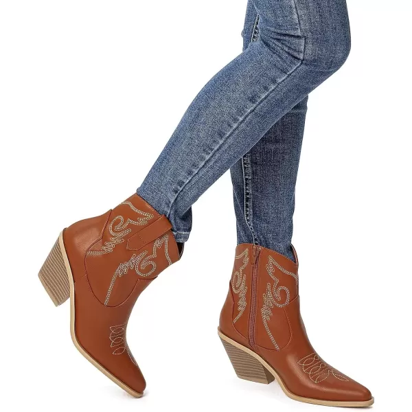MUSSHOE Cowboy Boots for Women Womens Cowgirl Boots Ankle Boots Pointed Toe Chunky Heel Booties Western Shoes