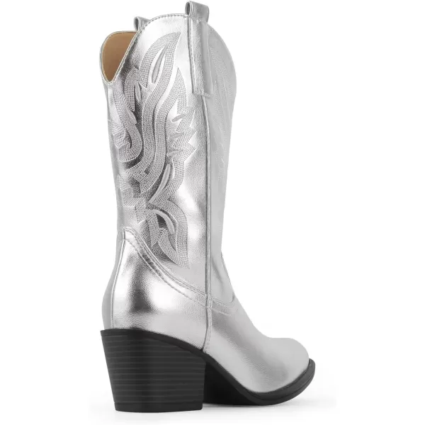 MUSSHOE Cowgirl Boots Cowboy Boots for Women Metallic Boots Embroidered Pointed Toe Chunky Heel Western Boots Women