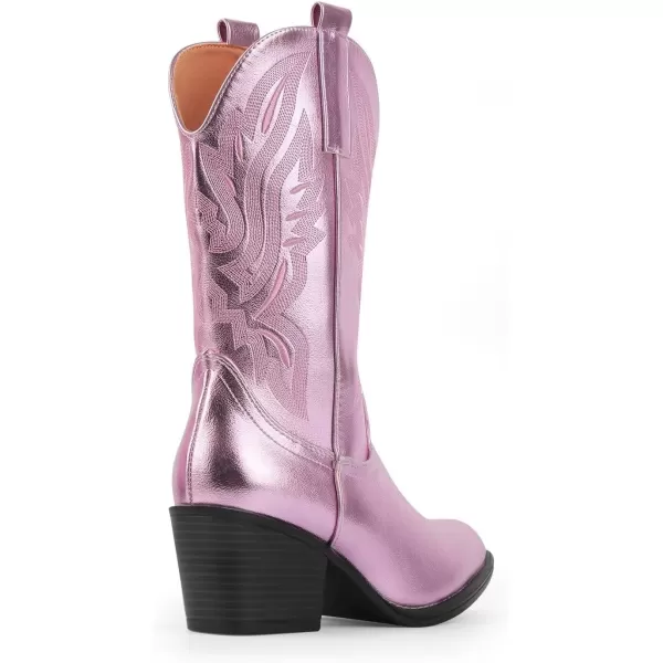 MUSSHOE Cowgirl Boots Cowboy Boots for Women Metallic Boots Embroidered Pointed Toe Chunky Heel Western Boots Women
