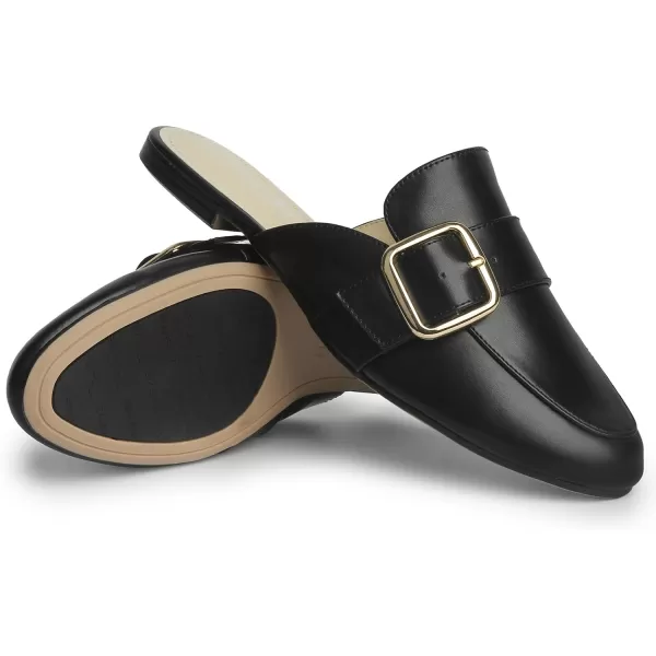 MUSSHOE Flat Mules for Women with Adjustable Strap Womens Silp On Slippers Loafers Comfortable Work Business Shoes