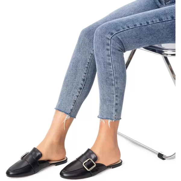 MUSSHOE Flat Mules for Women with Adjustable Strap Womens Silp On Slippers Loafers Comfortable Work Business Shoes