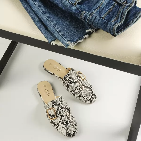 MUSSHOE Flat Mules for Women with Adjustable Strap Womens Silp On Slippers Loafers Comfortable Work Business Shoes