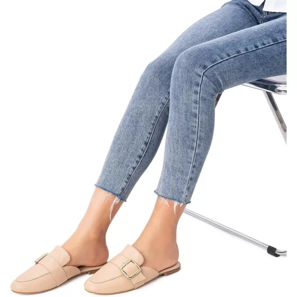 MUSSHOE Flat Mules for Women with Adjustable Strap Womens Silp On Slippers Loafers Comfortable Work Business Shoes