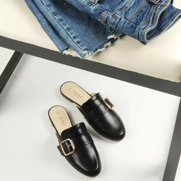 MUSSHOE Flat Mules for Women with Adjustable Strap Womens Silp On Slippers Loafers Comfortable Work Business Shoes