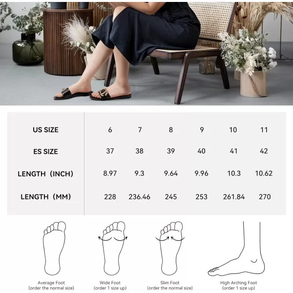 MUSSHOE Flat Sandals for Women Slip On Slides with Gold Buckle Sandals Square Open Toe Comfort