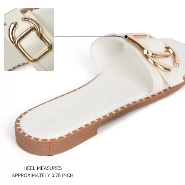 MUSSHOE Flat Sandals for Women Slip On Slides with Gold Buckle Sandals Square Open Toe Comfort