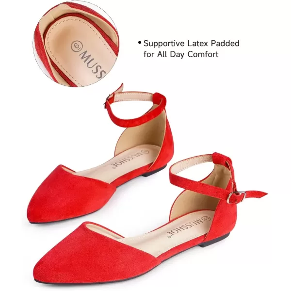 MUSSHOE Flat Shoes Women D'Orsay Pointed Toe Ankle Strap Women's Flats