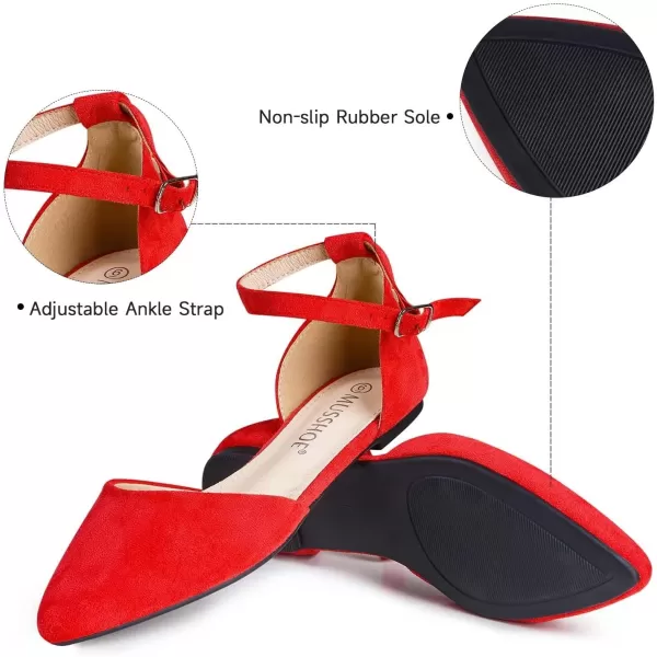 MUSSHOE Flat Shoes Women D'Orsay Pointed Toe Ankle Strap Women's Flats