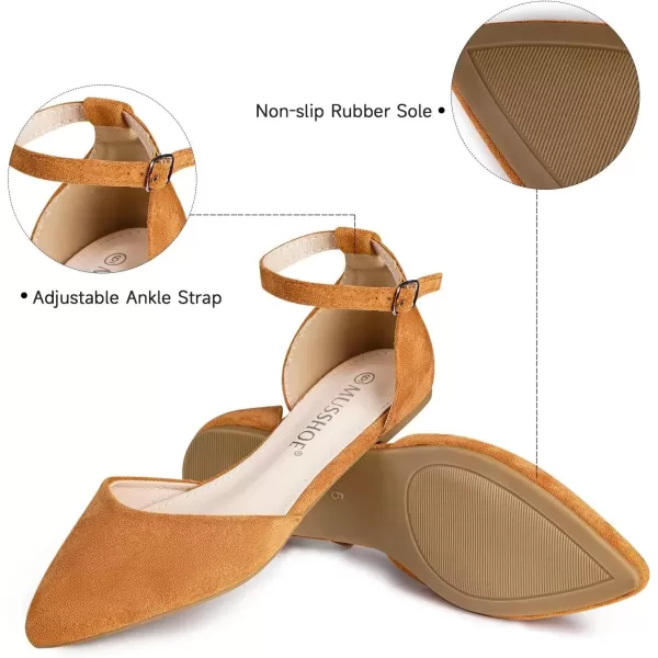 MUSSHOE Flat Shoes Women D'Orsay Pointed Toe Ankle Strap Women's Flats