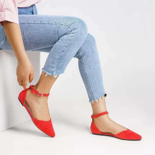 MUSSHOE Flat Shoes Women D'Orsay Pointed Toe Ankle Strap Women's Flats