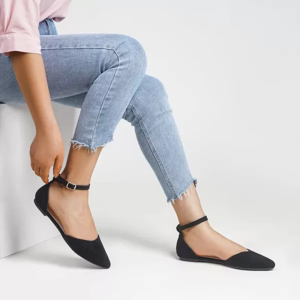 MUSSHOE Flat Shoes Women D'Orsay Pointed Toe Ankle Strap Women's Flats