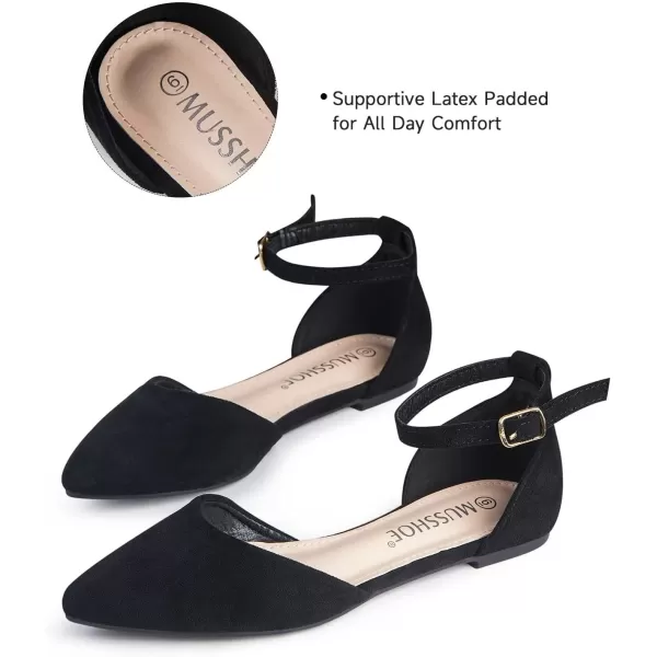 MUSSHOE Flat Shoes Women D'Orsay Pointed Toe Ankle Strap Women's Flats
