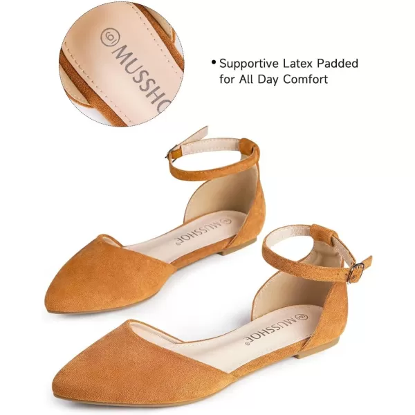 MUSSHOE Flat Shoes Women D'Orsay Pointed Toe Ankle Strap Women's Flats