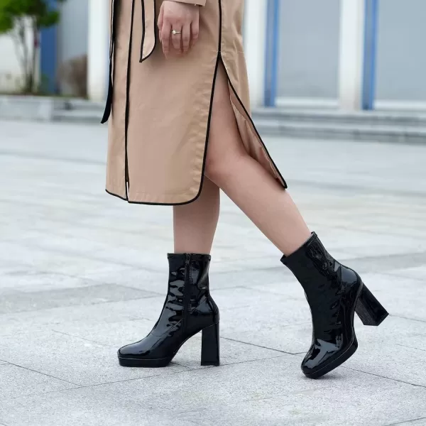 MUSSHOE Gogo Boots Ankle Boots For Women Comfortable Square Toe High Chunky Heel Platform Boots Women's Ankle Boots &amp; Booties Shoes