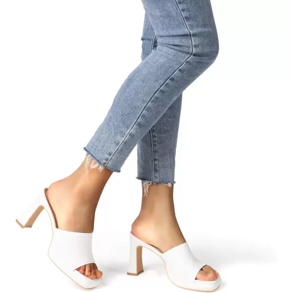 MUSSHOE High Platform Sandals for Women Square Toe Chunky Heel Block Heeled Sandals Slip On Open Toe Comfortable Sandals
