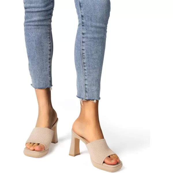 MUSSHOE High Platform Sandals for Women Square Toe Chunky Heel Block Heeled Sandals Slip On Open Toe Comfortable Sandals