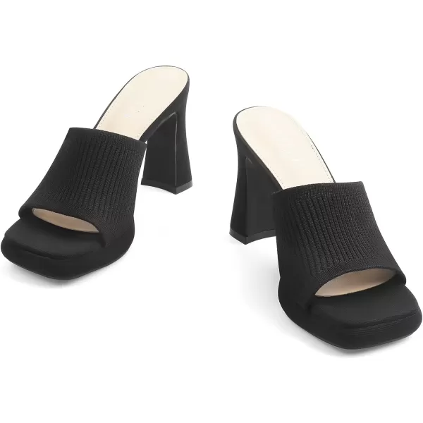 MUSSHOE High Platform Sandals for Women Square Toe Chunky Heel Block Heeled Sandals Slip On Open Toe Comfortable Sandals